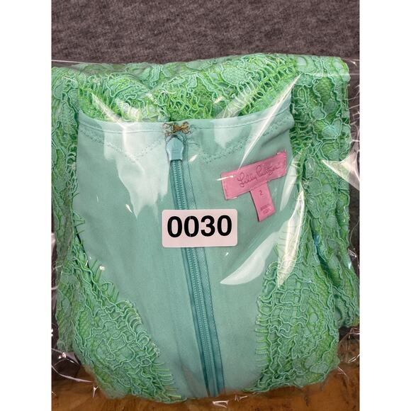 Lilly Pulitzer Meryl Dress Poolside Mint Lace Overlay 3/4 Sleeve V-Neck Cocktail - Picture 10 of 10